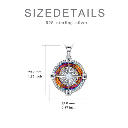 925 Sterling Silver Opal Compass Necklace with Zircon