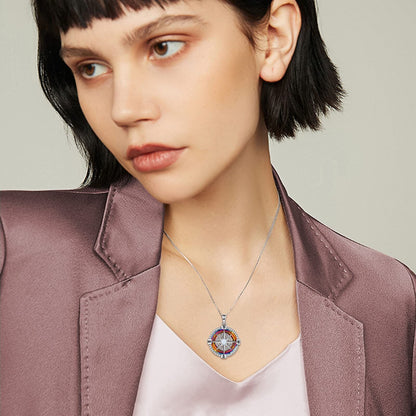 925 Sterling Silver Opal Compass Necklace with Zircon