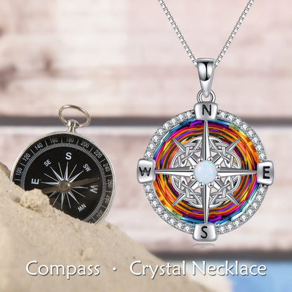 925 Sterling Silver Opal Compass Necklace with Zircon