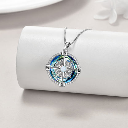 925 Sterling Silver Opal Compass Necklace with Zircon