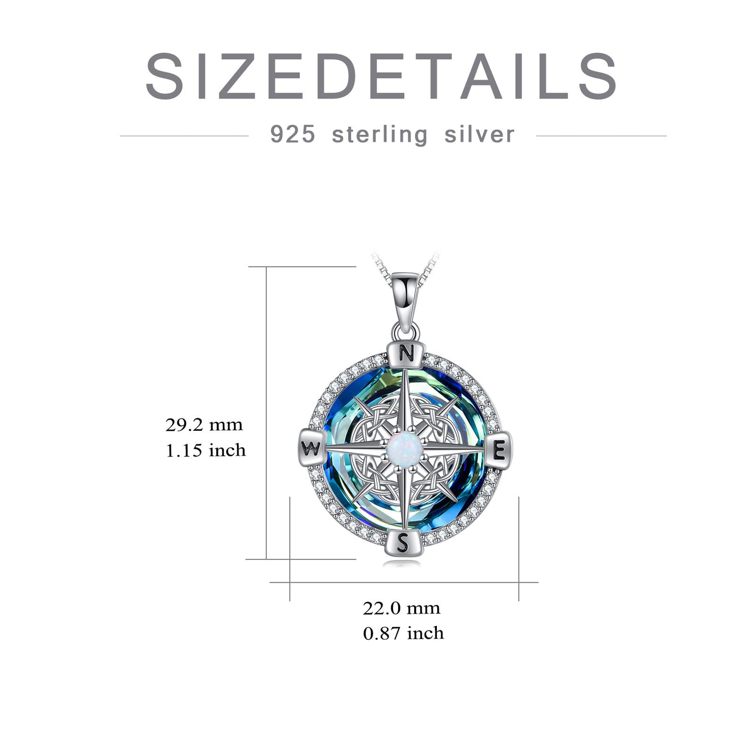 925 Sterling Silver Opal Compass Necklace with Zircon