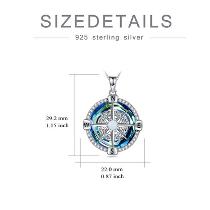 925 Sterling Silver Opal Compass Necklace with Zircon