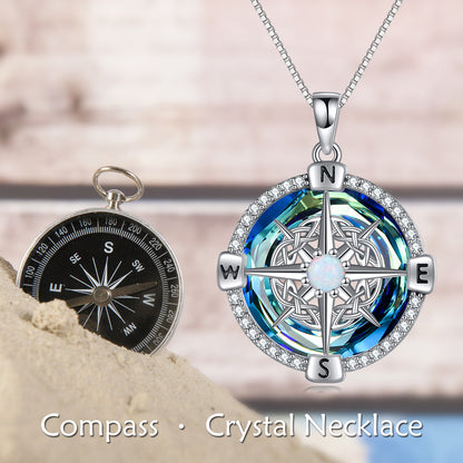 925 Sterling Silver Opal Compass Necklace with Zircon