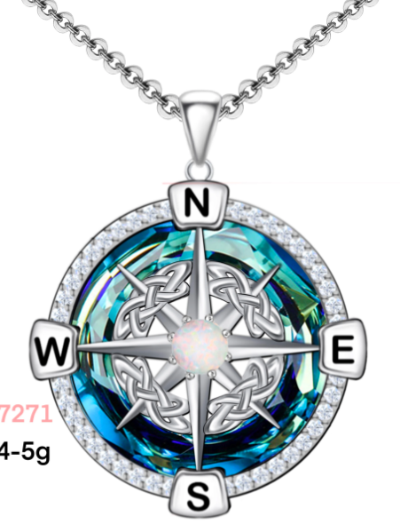 925 Sterling Silver Opal Compass Necklace with Zircon