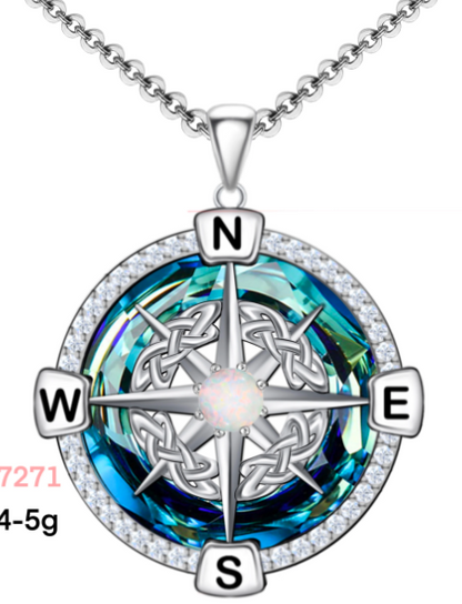925 Sterling Silver Opal Compass Necklace with Zircon