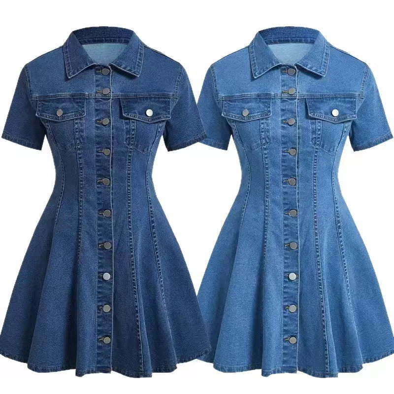 Classic Blue Denim Dress ? Trendy Casual Outfit