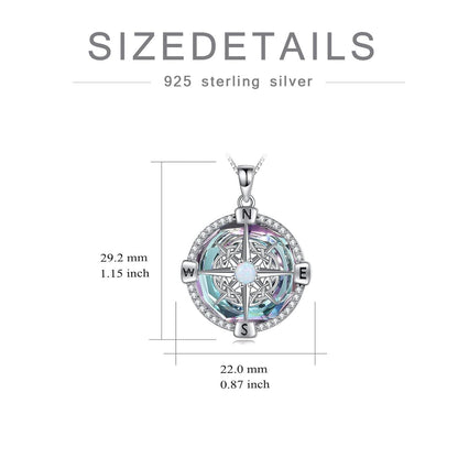 925 Sterling Silver Opal Compass Necklace with Zircon