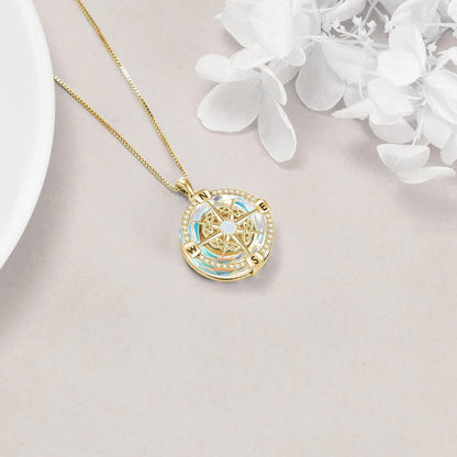 925 Sterling Silver Opal Compass Necklace with Zircon