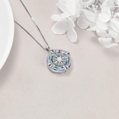 925 Sterling Silver Opal Compass Necklace with Zircon