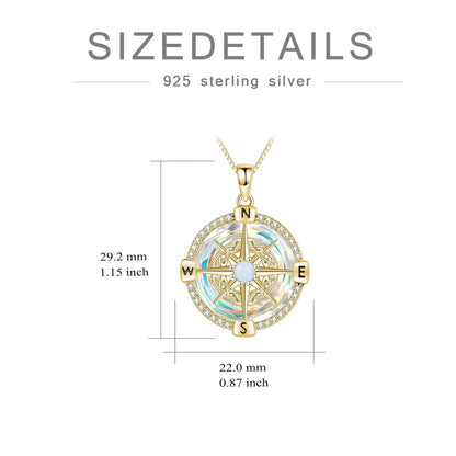 925 Sterling Silver Opal Compass Necklace with Zircon