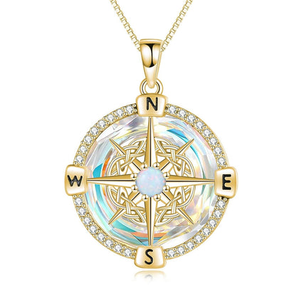 925 Sterling Silver Opal Compass Necklace with Zircon