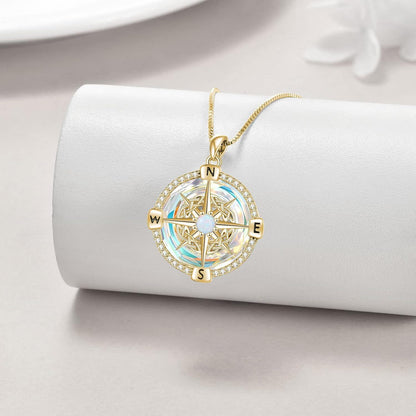 925 Sterling Silver Opal Compass Necklace with Zircon