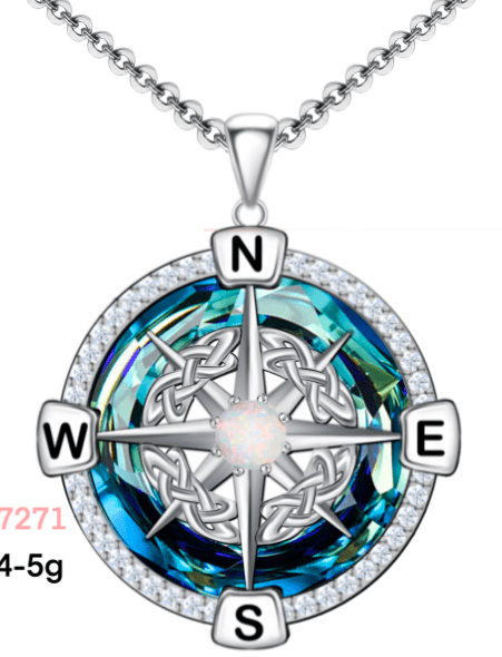 925 Sterling Silver Opal Compass Necklace with Zircon - Yourstylesite