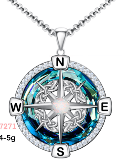 925 Sterling Silver Opal Compass Necklace with Zircon - Yourstylesite