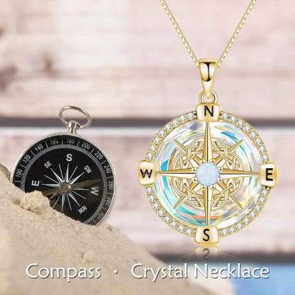 925 Sterling Silver Opal Compass Necklace with Zircon - Yourstylesite