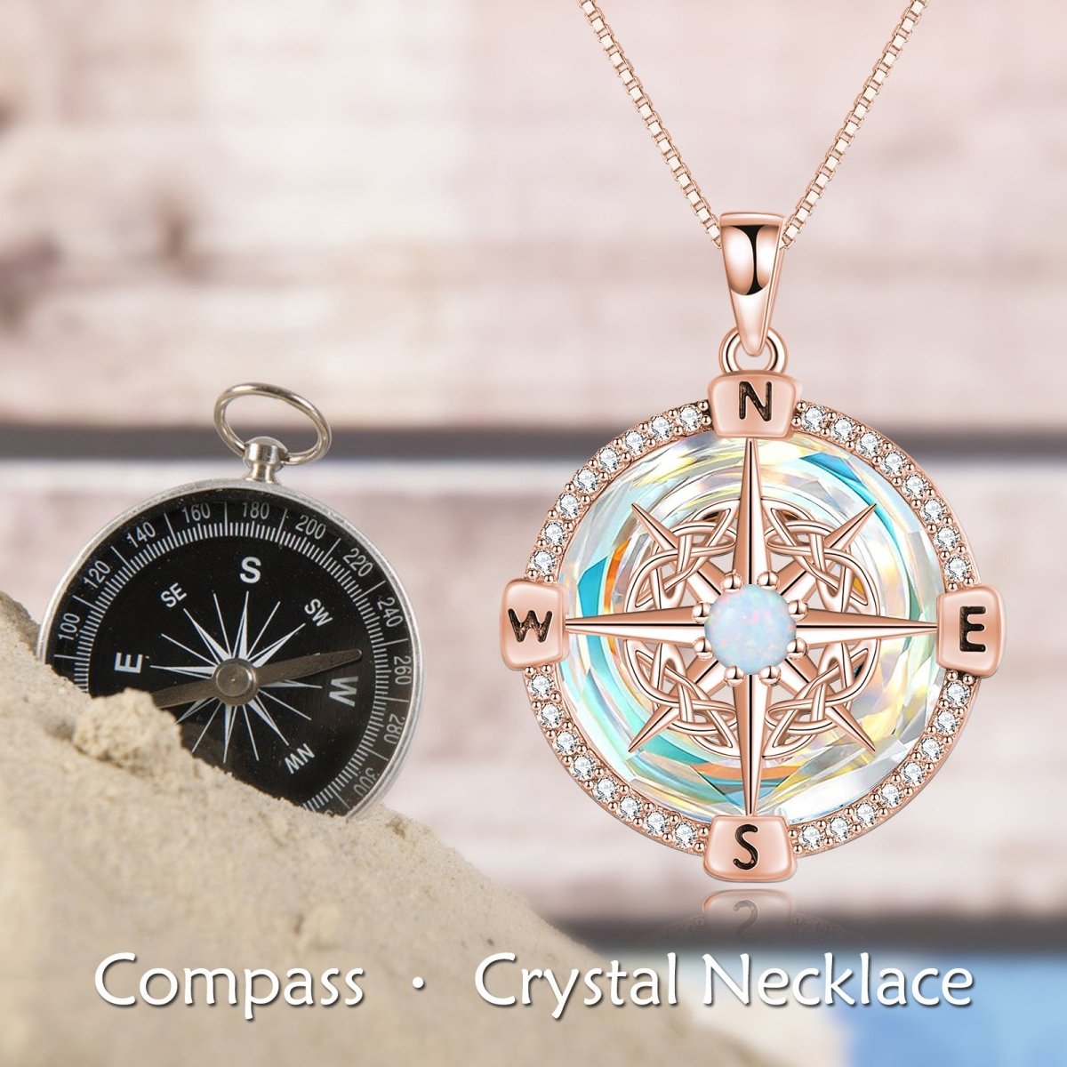 925 Sterling Silver Opal Compass Necklace with Zircon - Yourstylesite