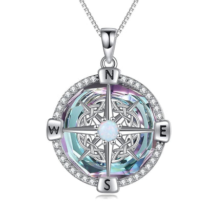 925 Sterling Silver Opal Compass Necklace with Zircon - Yourstylesite
