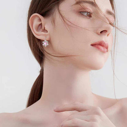 925 sterling silver pink zircon flower stud earrings