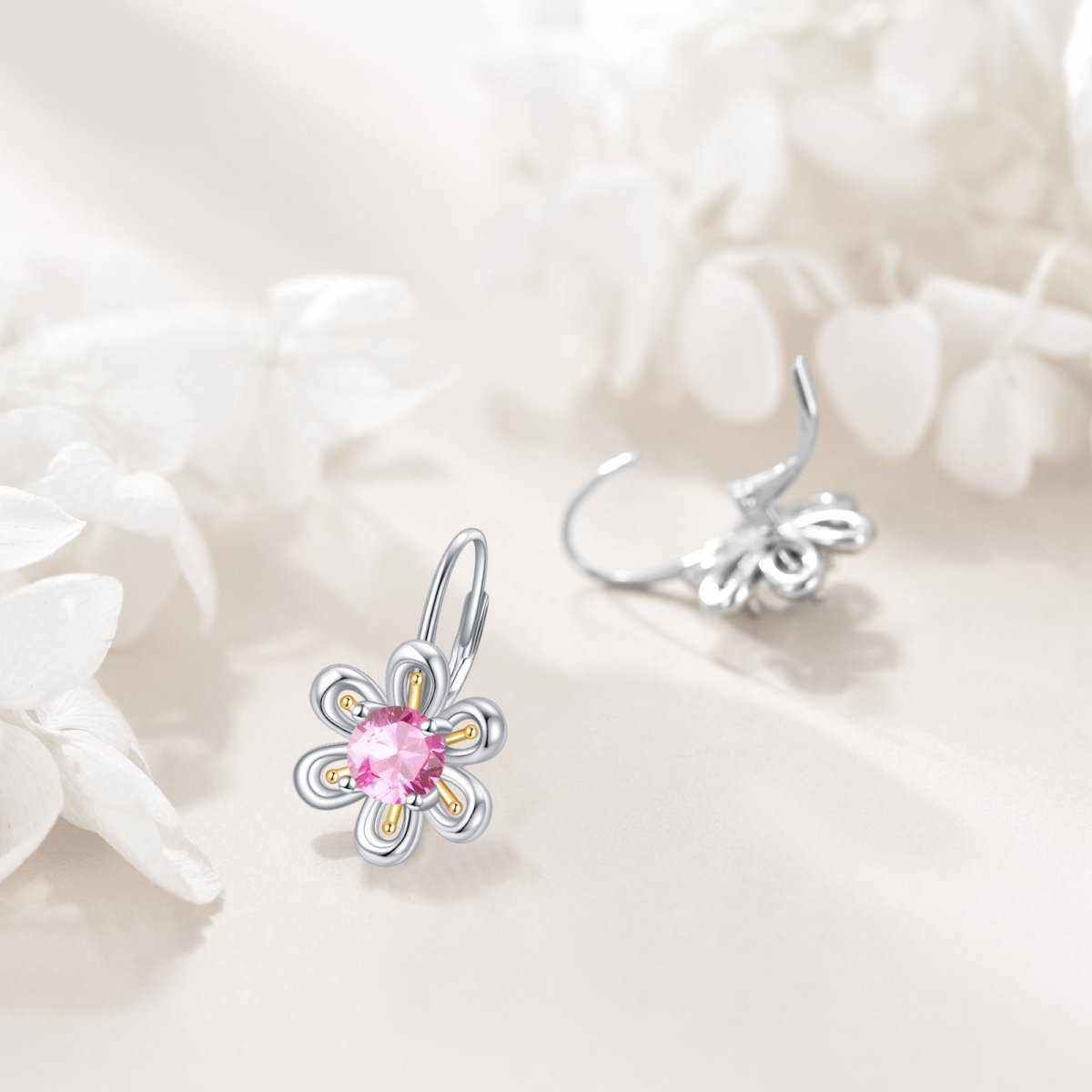 925 sterling silver pink zircon flower stud earrings elegant jewelry