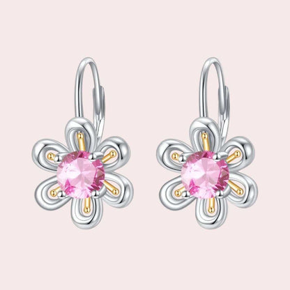 925 sterling silver pink zircon flower stud earrings elegant feminine jewelry