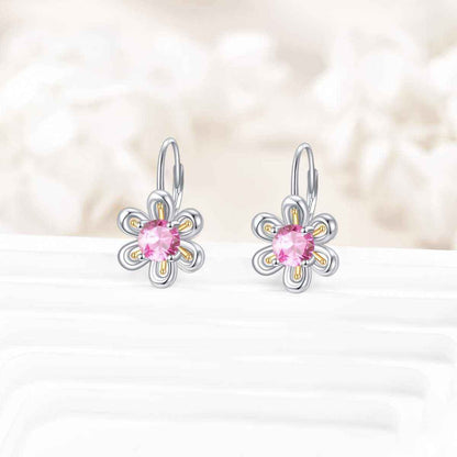 925 sterling silver flower stud earrings with pink zircon center