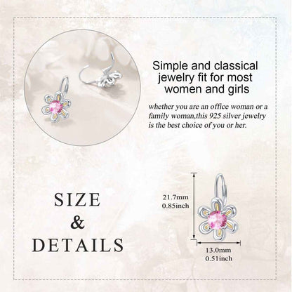 925 sterling silver flower stud earrings with pink zircon center