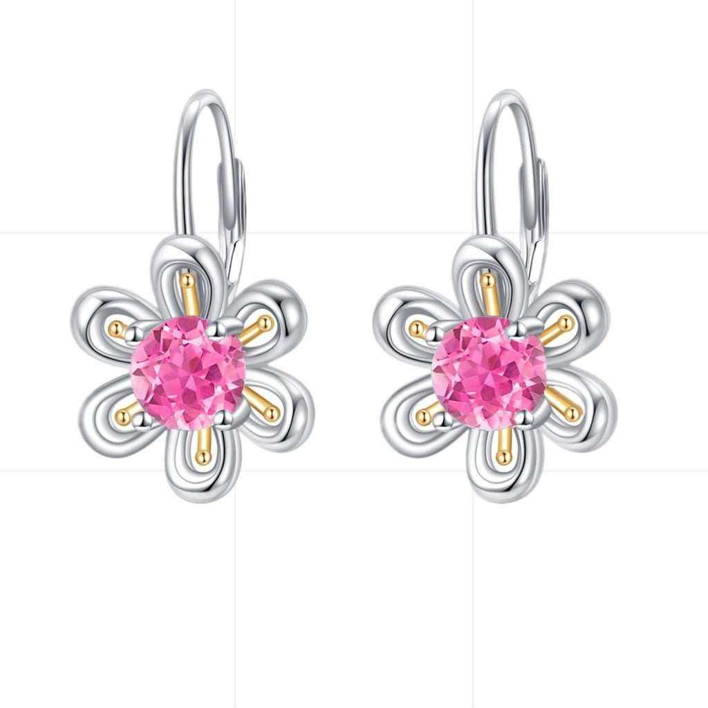 925 sterling silver pink zircon flower stud earrings