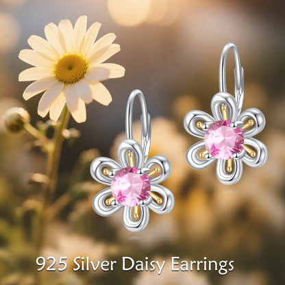 925 Sterling Silver Pink Zircon Flower Stud Earrings - Yourstylesite
