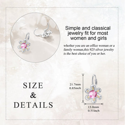 925 Sterling Silver Pink Zircon Flower Stud Earrings - Yourstylesite
