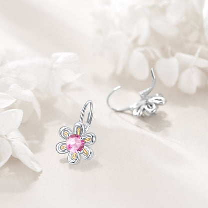 925 Sterling Silver Pink Zircon Flower Stud Earrings - Yourstylesite