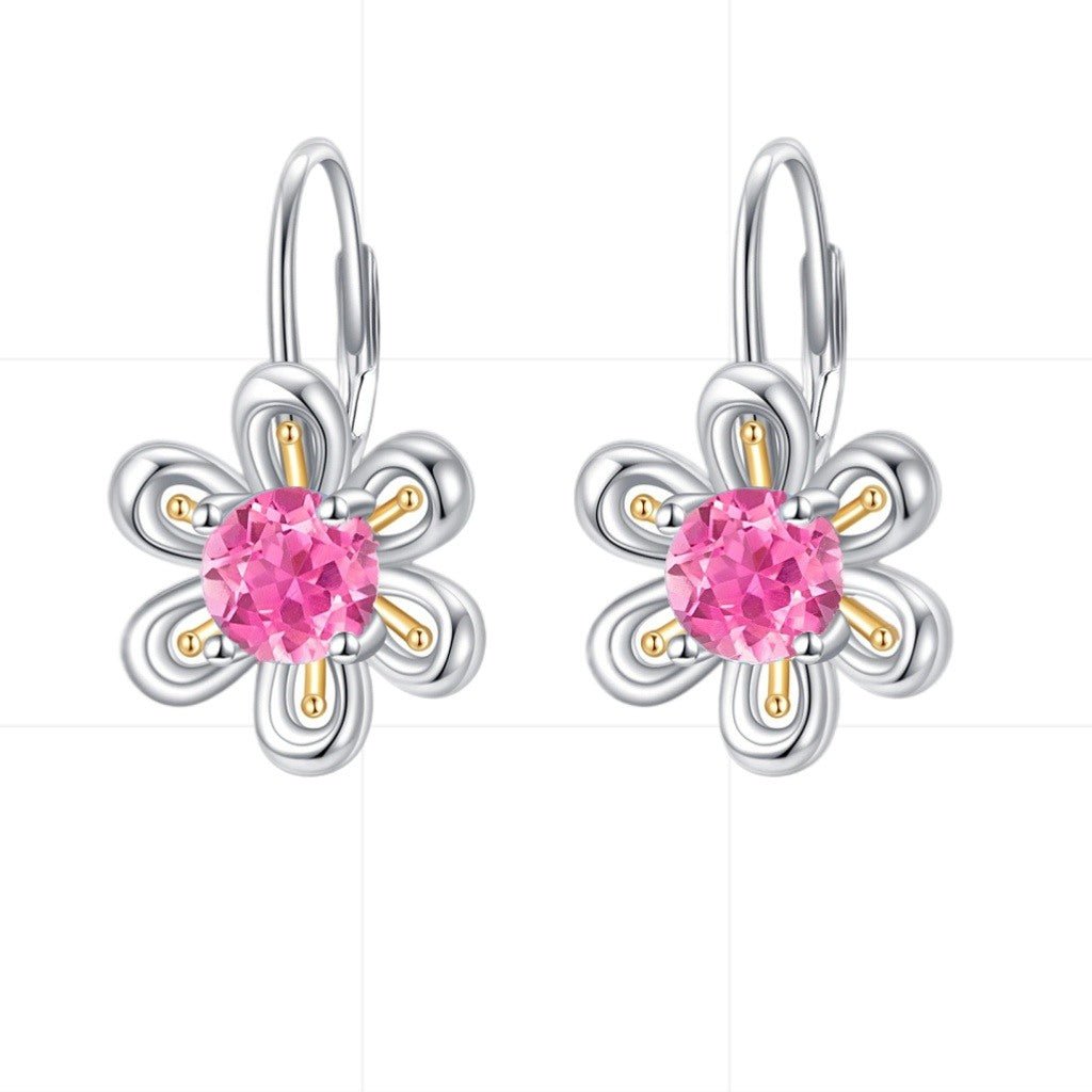 925 Sterling Silver Pink Zircon Flower Stud Earrings - Yourstylesite