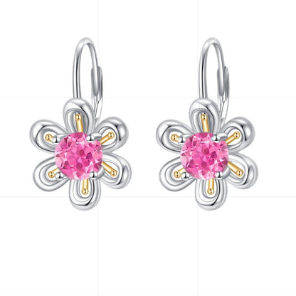 925 Sterling Silver Pink Zircon Flower Stud Earrings - Yourstylesite