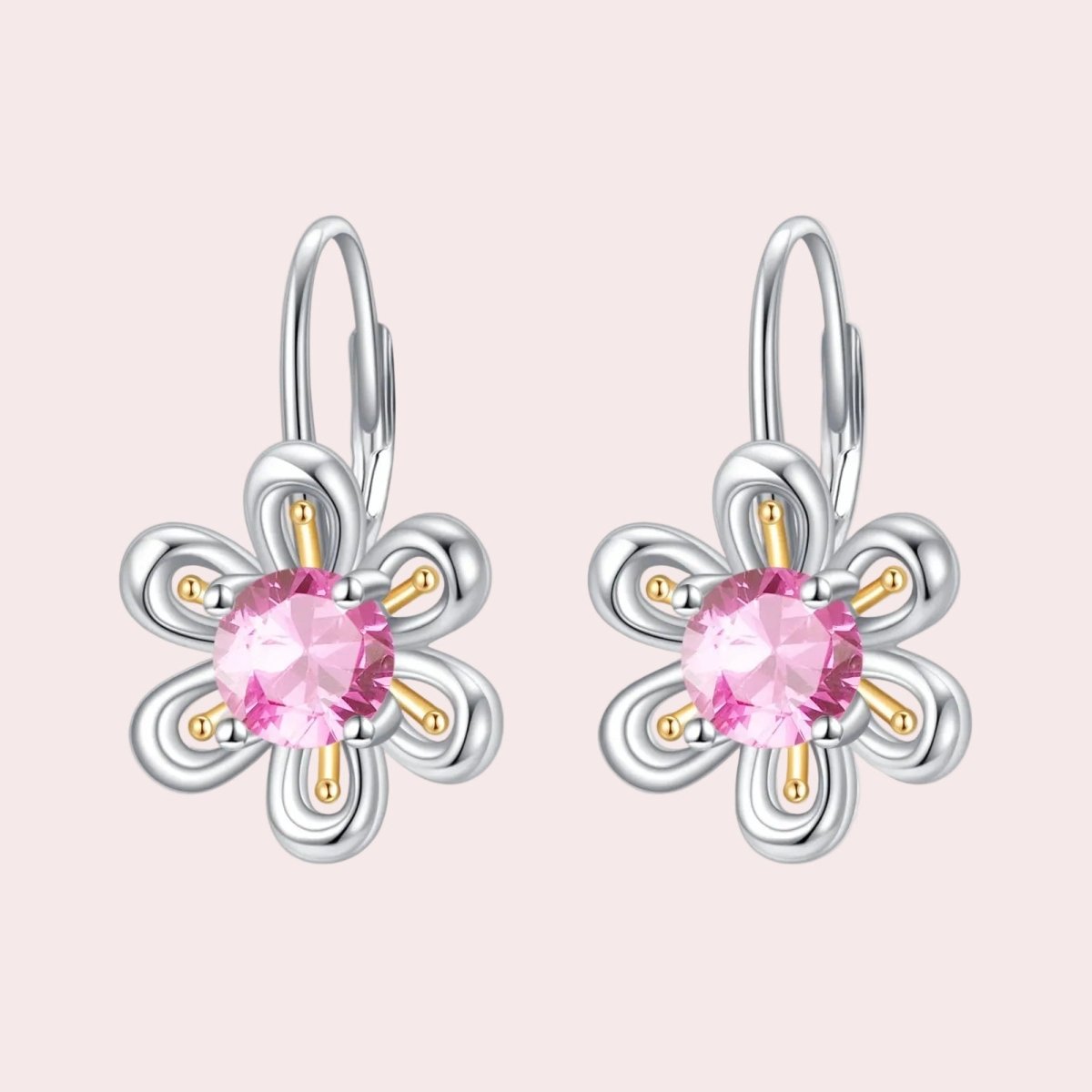 925 Sterling Silver Pink Zircon Flower Stud Earrings - Yourstylesite