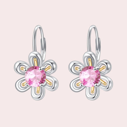 925 Sterling Silver Pink Zircon Flower Stud Earrings - Yourstylesite