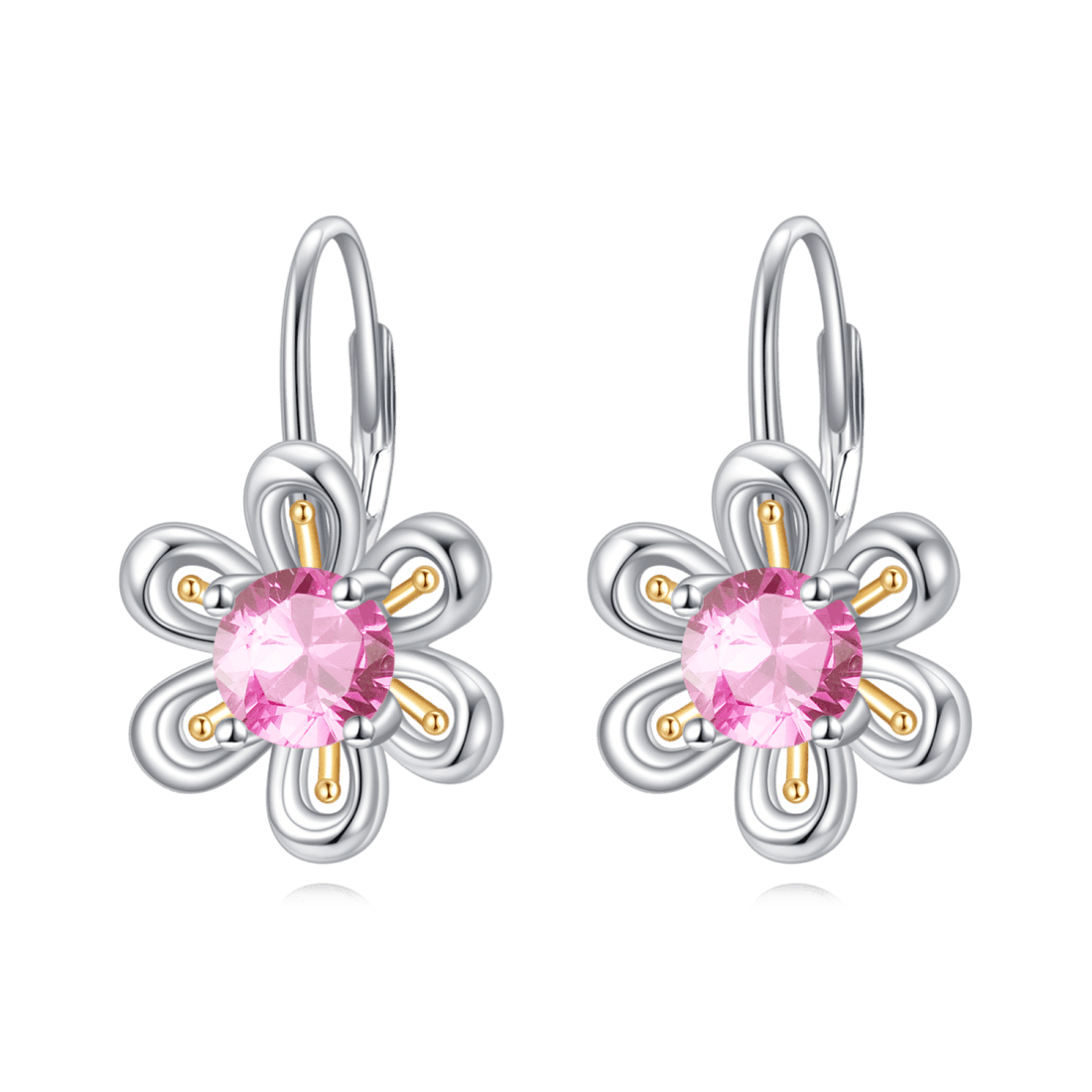 925 Sterling Silver Pink Zircon Flower Stud Earrings - Yourstylesite