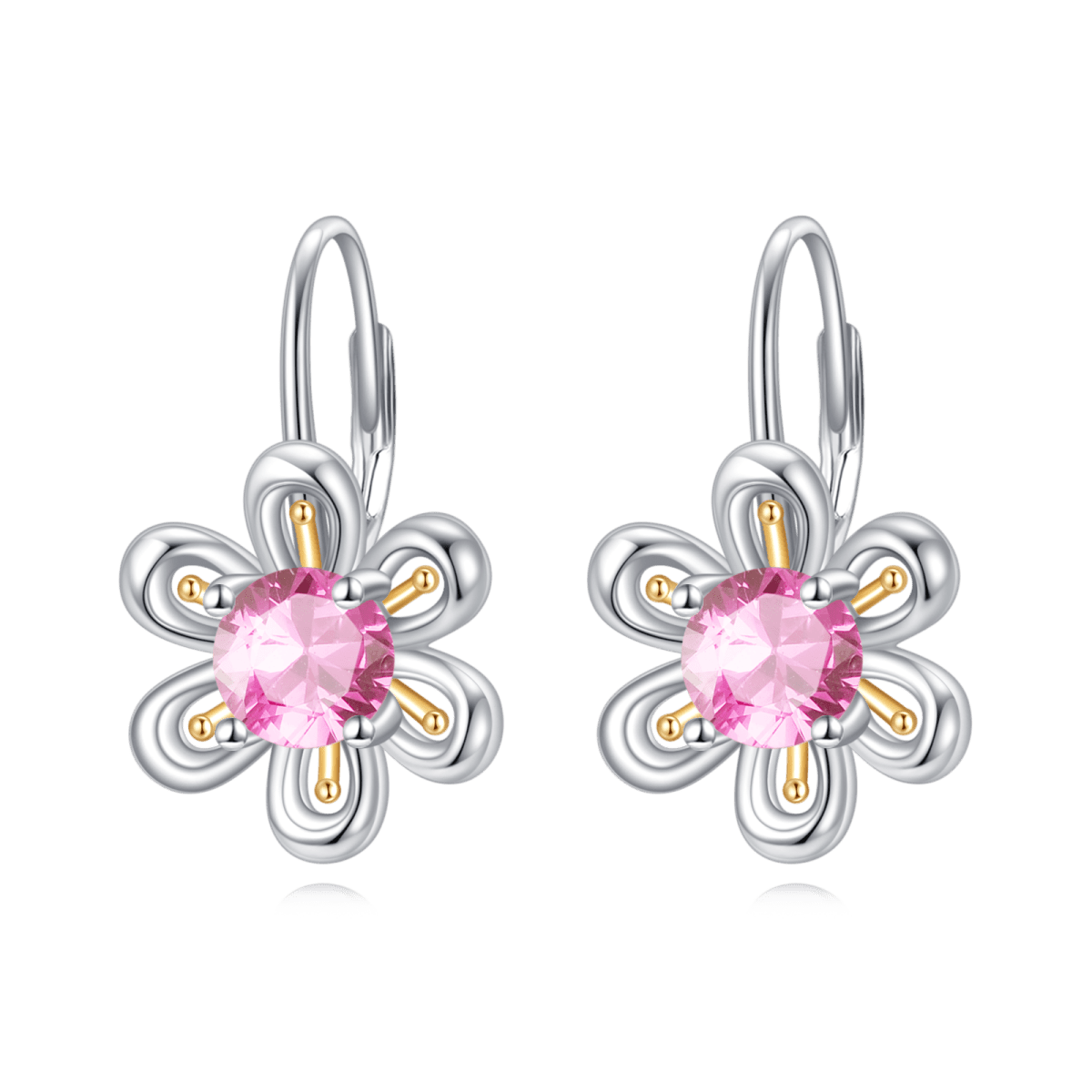 925 Sterling Silver Pink Zircon Flower Stud Earrings - Yourstylesite