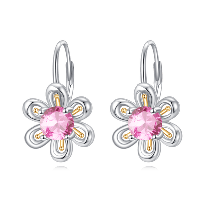 925 Sterling Silver Pink Zircon Flower Stud Earrings - Yourstylesite