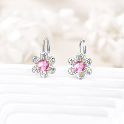 925 Sterling Silver Pink Zircon Flower Stud Earrings - Yourstylesite