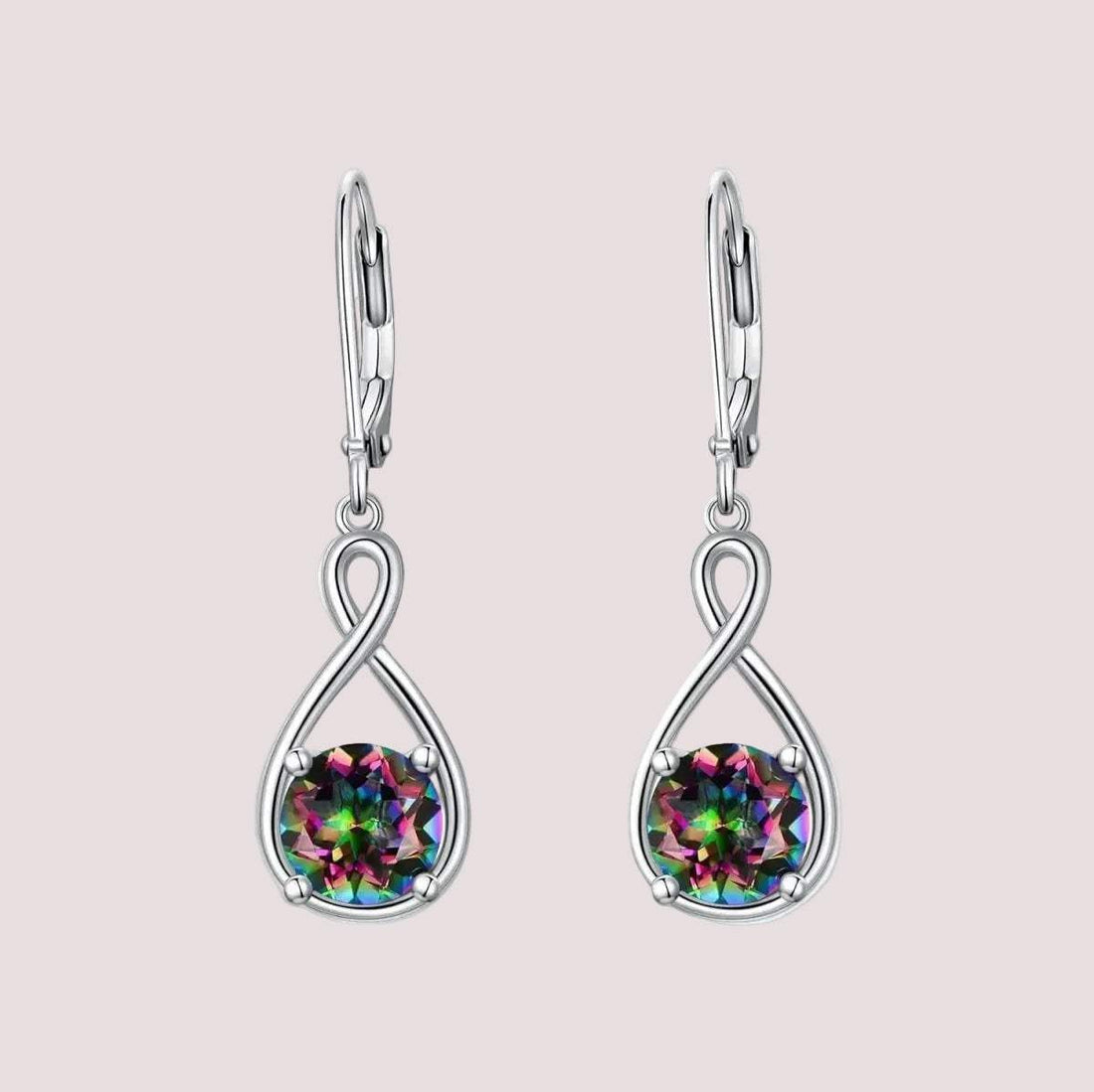Elegant 925 sterling silver zircon drop earrings with infinity design