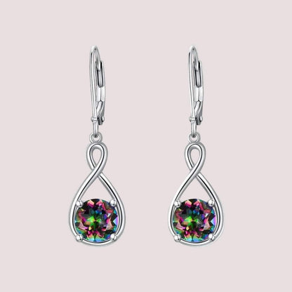 Elegant 925 sterling silver zircon drop earrings with infinity design