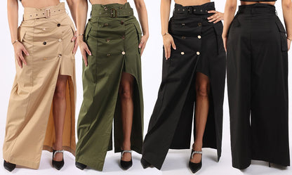 Asymmetric Belted Maxi Skirt with Pockets – Formal &amp; Casual Chic - Yourstylesite