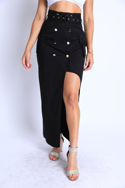 Asymmetric Belted Maxi Skirt with Pockets – Formal &amp; Casual Chic - Yourstylesite