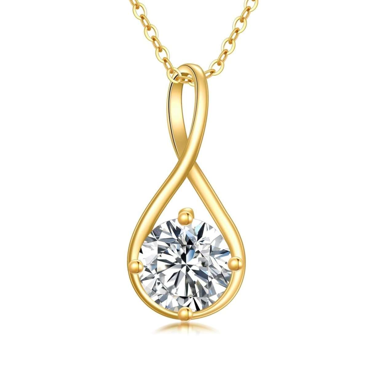 Brilliant round moissanite pendant in 14K gold necklace with 1ct D-color VVS1 clarity stone