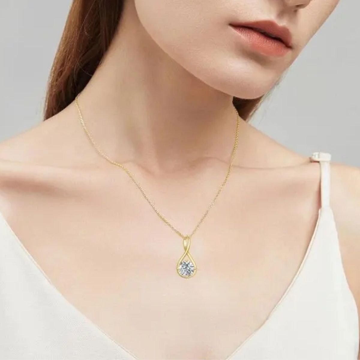 Brilliant round moissanite pendant in 14K gold necklace elegant jewelry gift
