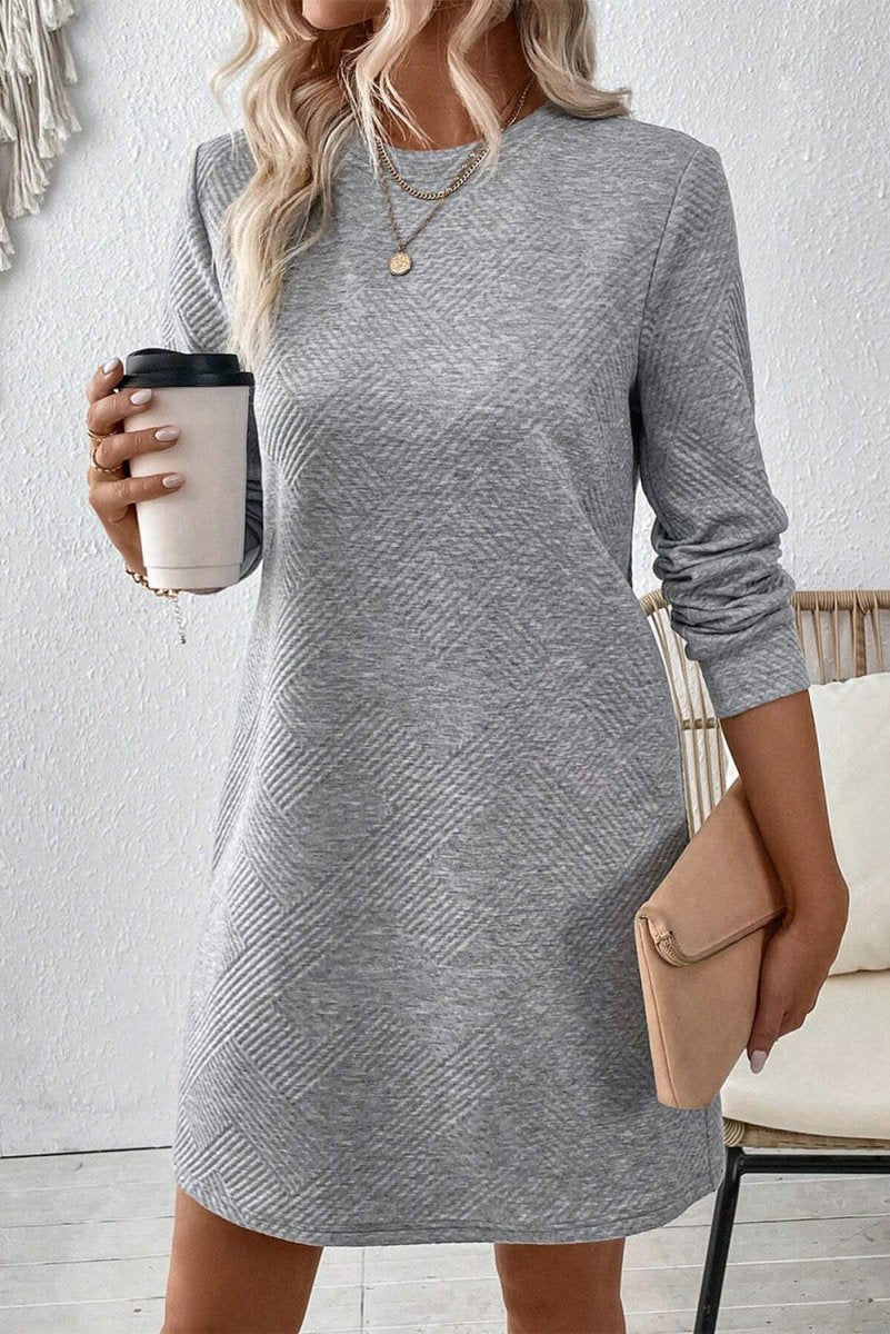 Chic Apricot Textured Mini Dress with Long Sleeves - Yourstylesite