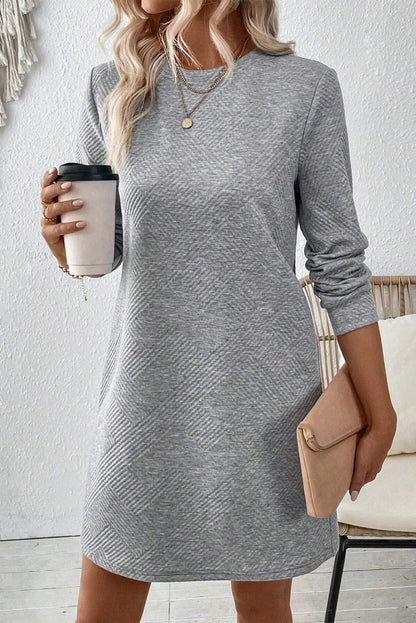 Chic Apricot Textured Mini Dress with Long Sleeves - Yourstylesite