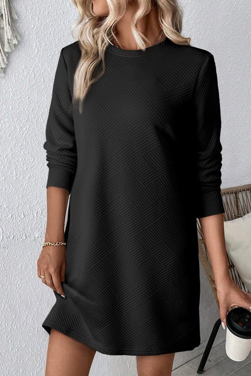 Chic Apricot Textured Mini Dress with Long Sleeves - Yourstylesite
