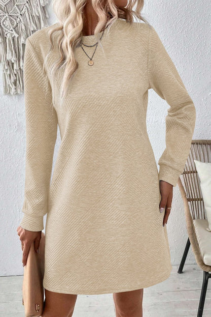 Chic Apricot Textured Mini Dress with Long Sleeves - Yourstylesite