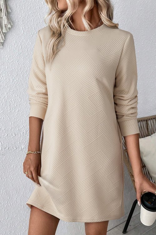 Chic Apricot Textured Mini Dress with Long Sleeves - Yourstylesite