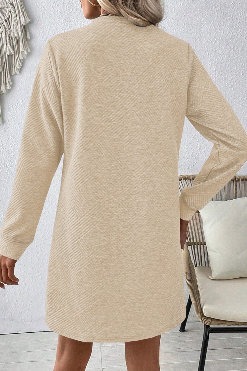 Chic Apricot Textured Mini Dress with Long Sleeves - Yourstylesite